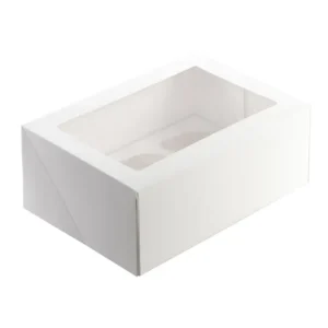 Mondo White Cupcake Box - 6 Cup (10in x 7in x 4in)