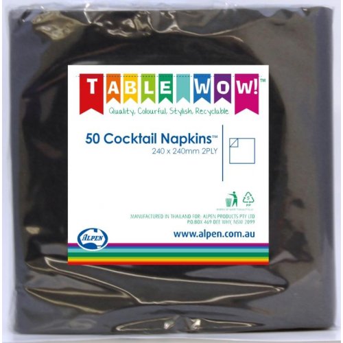 50PK COCKTAIL NAPKINS - BLACK