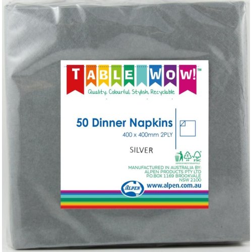 SILVER DINNER NAPKINS 50PK