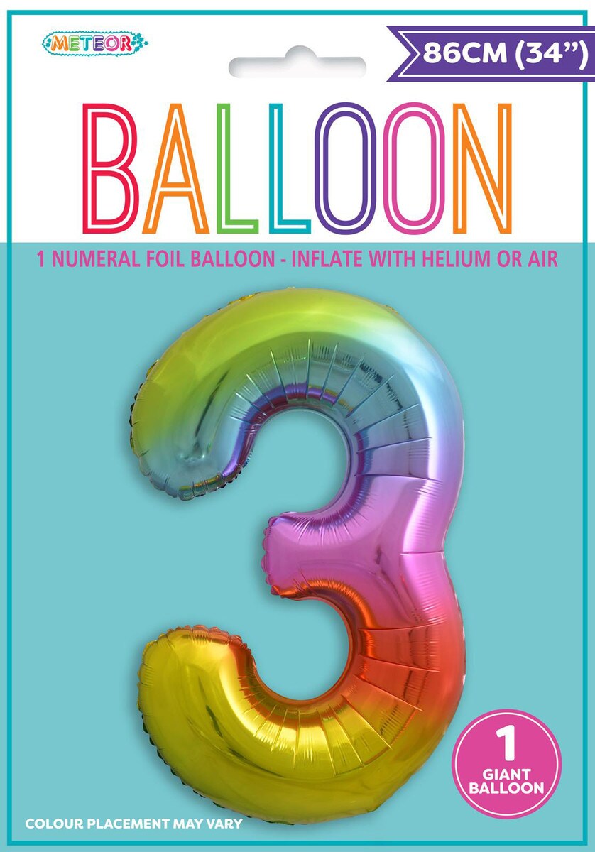 NUMERAL FOIL 34in PKG-RAINBOW 3
