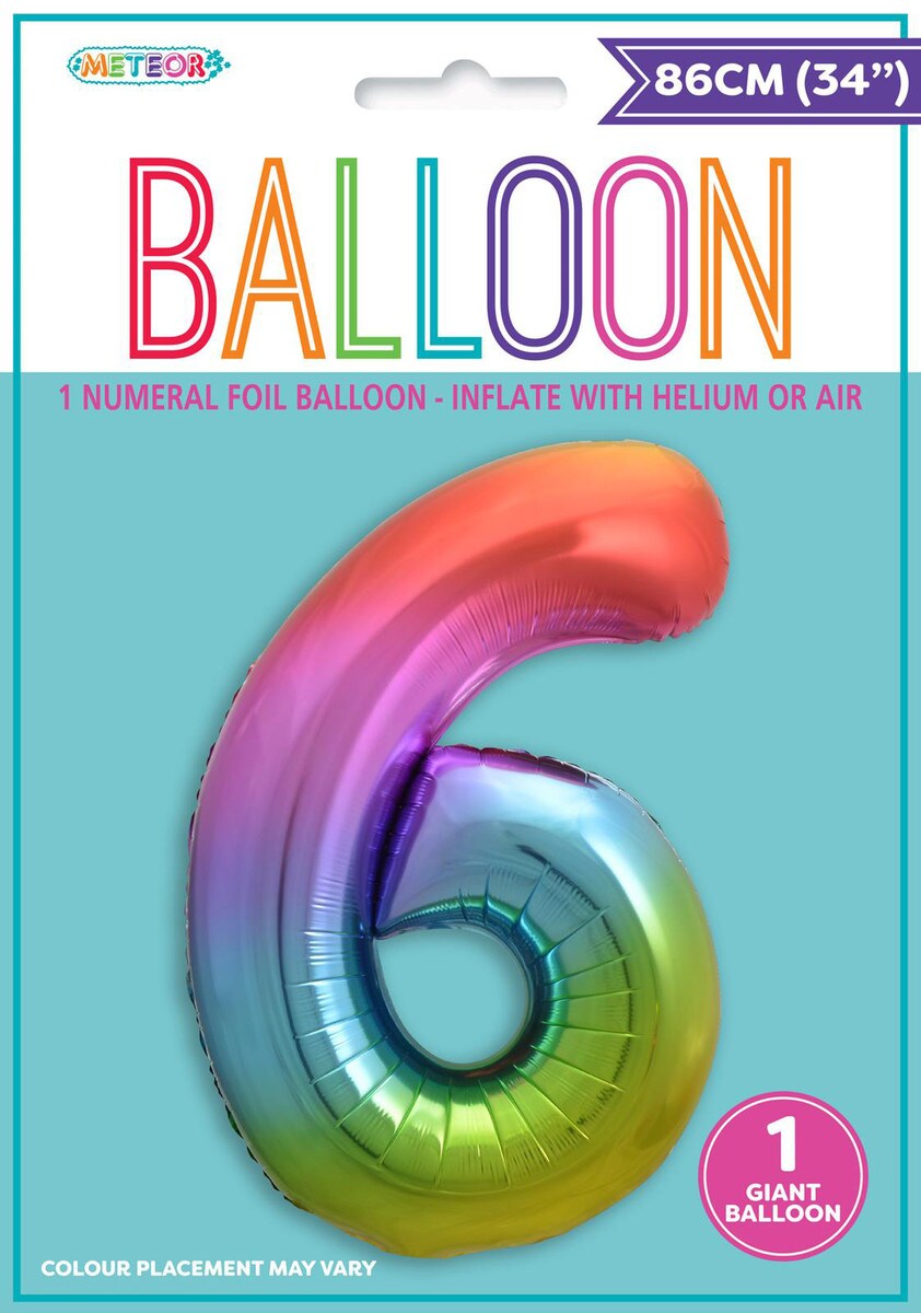 NUMBER FOIL BALLOON 86CM - RAINBOW 6