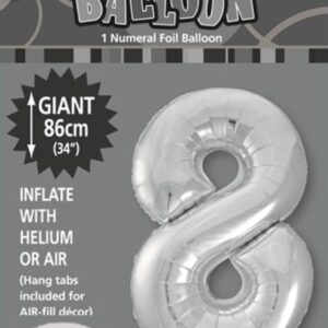 NUMBER FOIL BALLOON 86CM - SILVER 8