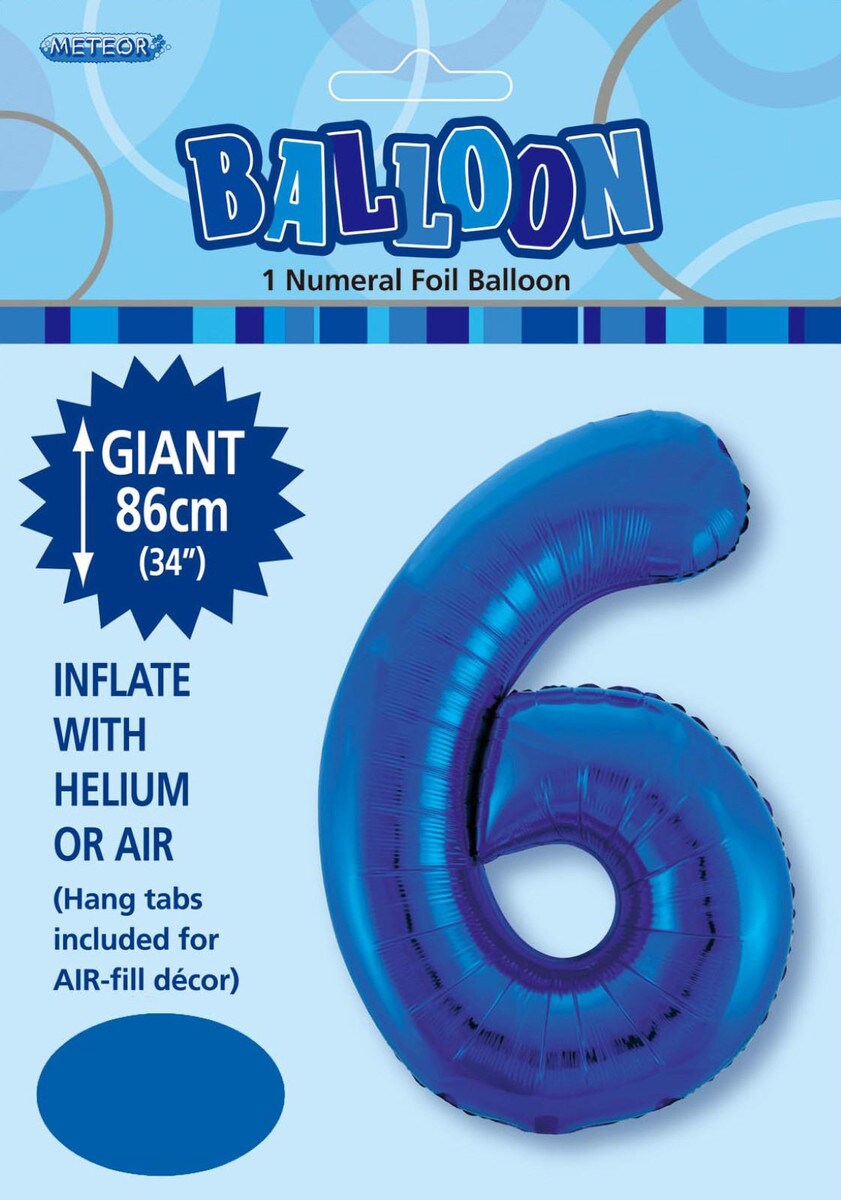NUMBER FOIL BALLOON 86CM - R/BLUE 6