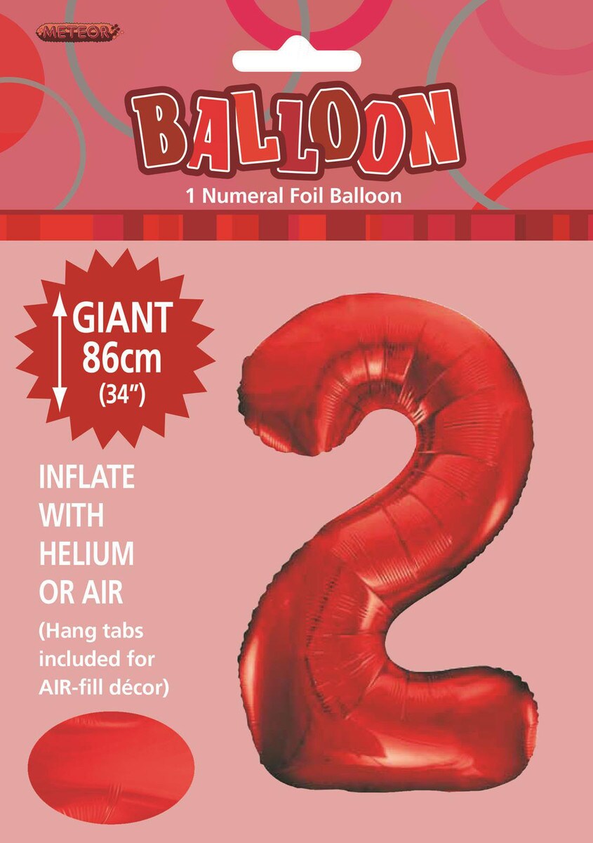 NUMBER FOIL BALLOON 86CM - RED 2
