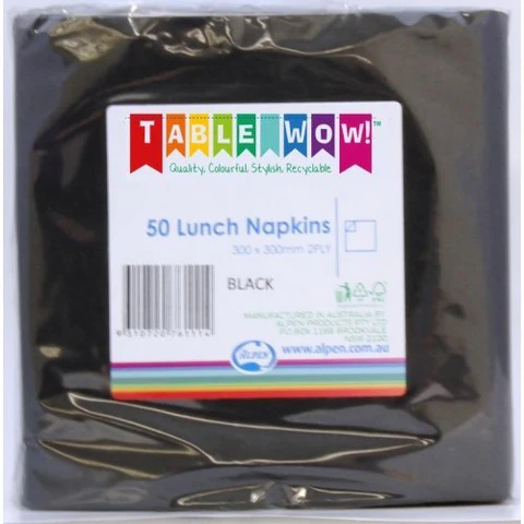 BLACK LUNCH NAPKINS 50PK