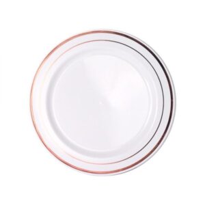 Heavy Duty 260mm White Dinner Plate With Rose Gold Lining