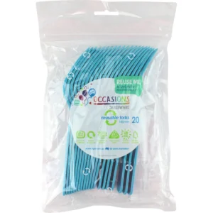 20pk Re-Useable Forks Azure Blue