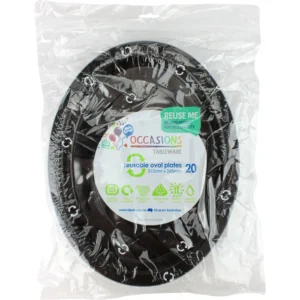 25PK BLACK OVAL PLATES